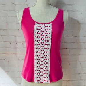 Lilly Pulitzer Pink Sleeveless Tank Top w/ White Lace Vertical Detail 0 2 XS